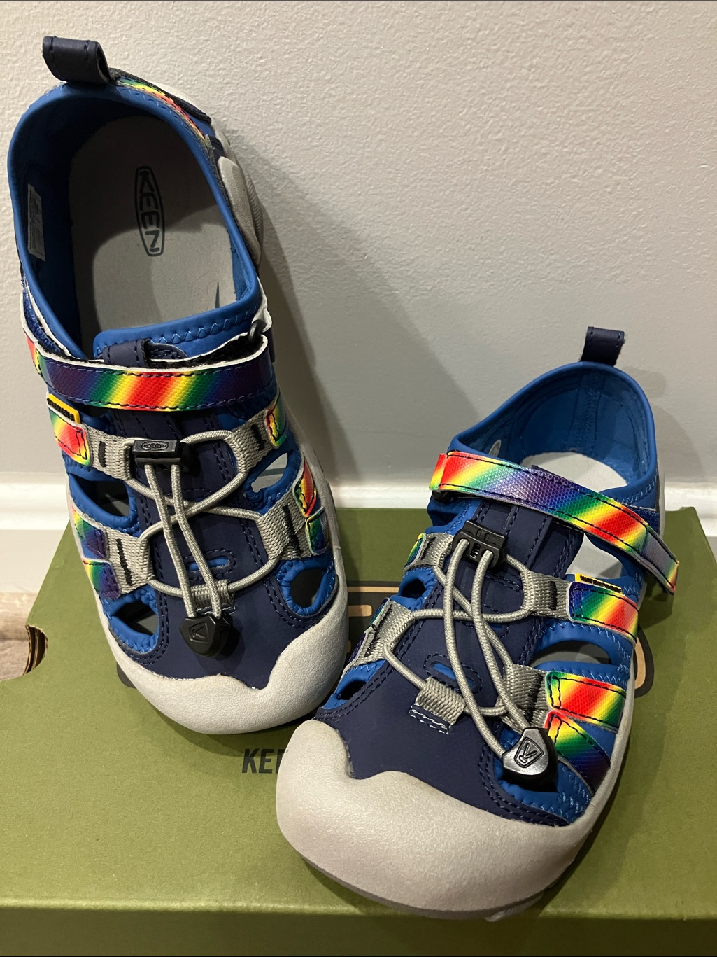Sale! Keen Kids/Youth Sandals, Blue With Rainbow Straps, New In Box, Size 2